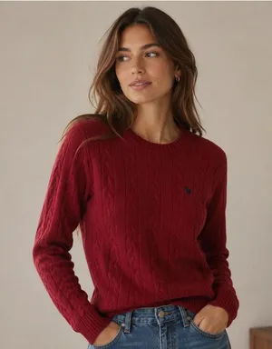 Abercrombie Wool Cable Knit‎ Sweater Red Crew Neck Pullover Y2K Womens Large thumbnail 1