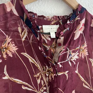 Lucky Brand Ruffled Floral Print Button Up Shirt Chiffon Semi Sheer Large thumbnail 6