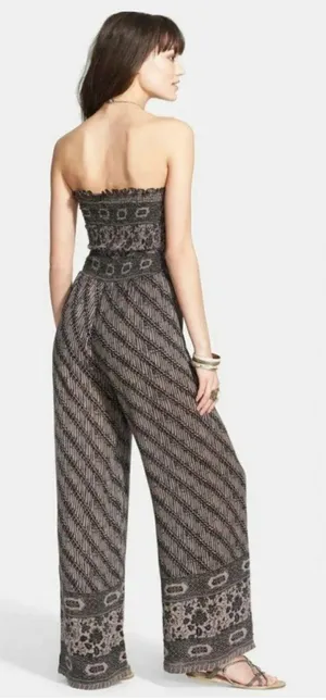 Free People Vintage Strapless Smocked Tube Wide Leg Jumpsuit thumbnail 2