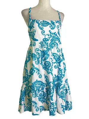 Alice + Olivia Khira Embroidered Mini Dress Bow Back Ivory Turquoise Size 8 Flaw thumbnail 4