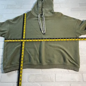 Aerie Hoodie Sweatshirt Womens Large Green Ribbed Cropped Corded 100% Cotton L‎ thumbnail 2