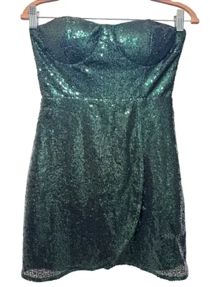 Lulu's Emerald Green Strapless Sequin Mini Dress S 4-6 EUC thumbnail 1