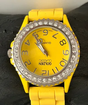Golden Classic Crystal Bezel Yellow Dial Silicon Strap Women’s Watch Working thumbnail 1