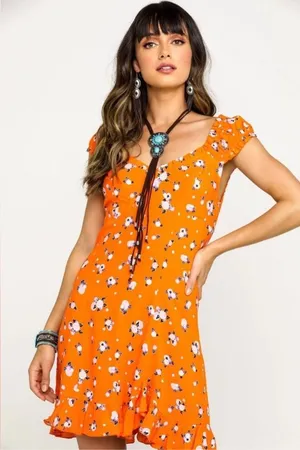 Free People Like A Lady Mini Dress Orange Floral Size Medium thumbnail 1