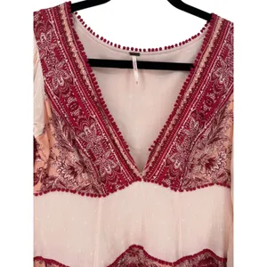 Free People Women's My Love Mini Dress Pink Size XS Boho Pom Pom Balloon Sleeves thumbnail 5