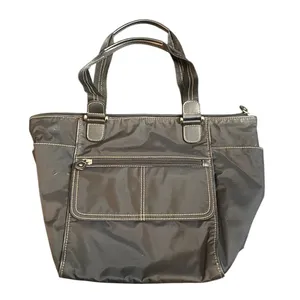 Liz‎ Claiborne Black Nylon Tote Bag Contrast Stitch Shoulder Bag Zipper Pockets thumbnail 1