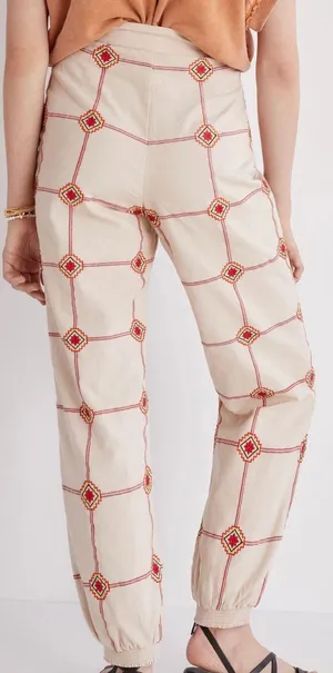 NWT $138 Ivory Lattice Embroidered Joggers XS thumbnail 2