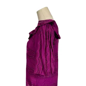 Sézane Elsa Blouse Eyelet Embroidered Ruffled Openwork in Purple Violet sz36/US4 thumbnail 6