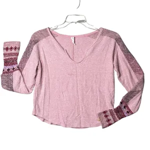 Daily Practice Anthropologie Shirt Womens XS Pink Waffle Knit Thermal Split Neck thumbnail 11