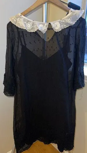 NWT Vintage Black Sheer Collared Short Sleeve Blouse. Size Medium. Retail At $49 thumbnail 1