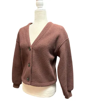 Madewell (Re)sourced Fleece Crop Cardigan Hot Cocoa size XS thumbnail 4