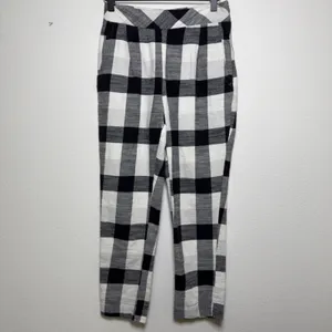 Free People Women Clear Skies‎ Cotton Pants 2 Black White Buffalo Plaid Academia thumbnail 2