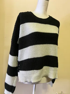 Womens Long Sleeve Cable Knit Sweater Size 2XL (19) Black/ White thumbnail 1
