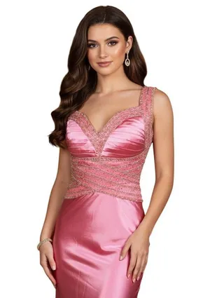 Glamorous New Pageant Prom Gown Sweetheart Neck Jeweled Pink Size 6 Glam A-line thumbnail 1