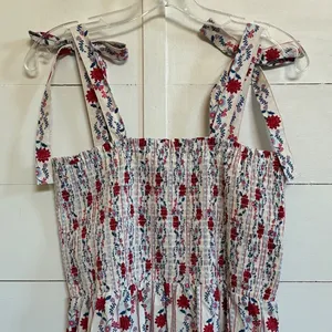 Joie Floral Smocked Tiered‎ Midi Sundress Tie Shoulder Red Blue White Medium thumbnail 3