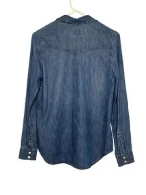 Gap Denim Pearl Snap Western Shirt Medium Wash Blue Long Sleeve Cotton S thumbnail 3
