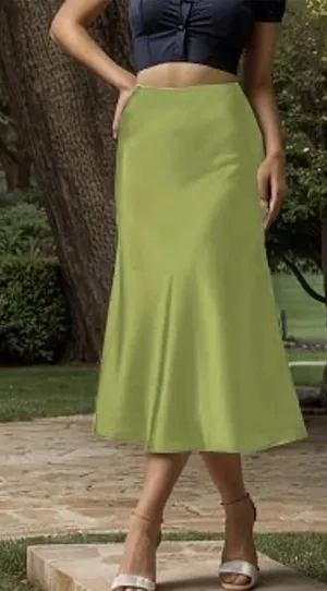 Modegal Women's Satin High Waist Midii Skirt Green M thumbnail 1