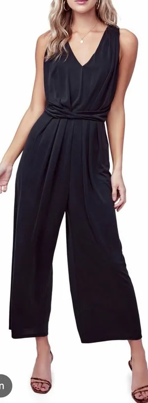 Astr‎ Black Wide-Leg Pleated Jumpsuit Pants thumbnail 1