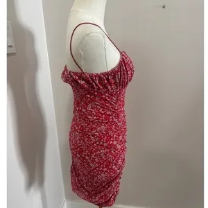 Hello Molly Red Floral Mesh Ruched Bodycon‎ Mini Dress Womens US 6 Medium thumbnail 3