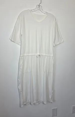 White T-Shirt Dress Midi Sporty Casual Minimalist Summer Coastal Nautical Large thumbnail 1