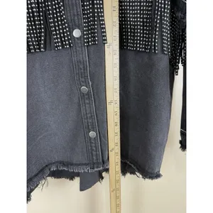 Denim Jacket Black Fringed Western Women’s Size S Embellished Festival Coachella thumbnail 10