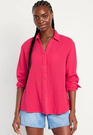 Crinkle Gauze Boyfriend Shirt thumbnail 1