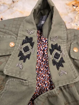 Miss Me Olive Green military utility jacket beaded embroidery Aztec Pattern L thumbnail 5