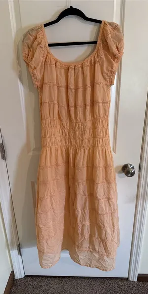 Olivia James The Label Cap Sleeve Orange Melon Smock Off Shoulder Dress Large thumbnail 1