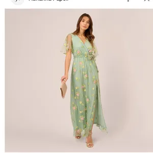 Adrianna‎ Papell Embroidered Maxi Dress Sage Multi Floral Flutter Size M NWT thumbnail 4