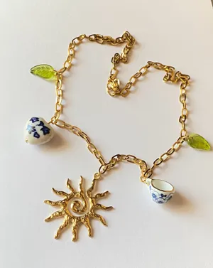 Handmade vintage cottage retro boho fairy funky style quality material mix gold stainless steel necklace🌞🌿 thumbnail 1