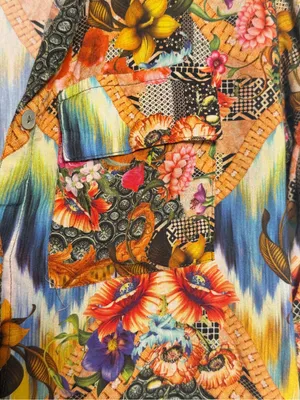 Brazilian 100% Viscose Mixed Print Boho Art Blouse Floral Eclectic L Dopamine thumbnail 7