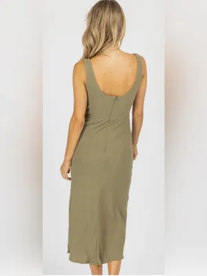 MABLE Cotton Open Front Twist Midi Dress In Olive Size Medium thumbnail 2
