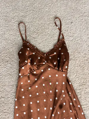 brown polka dot silk dress thumbnail 4