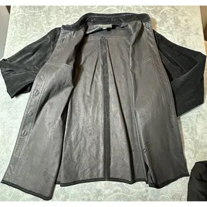 Genuine Leather Suede Black Long Skirt & Button Top Suit Set Matching VTG thumbnail 16