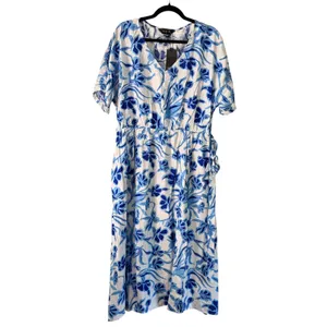 Seta T Floral Maxi Dress V Neck‎ Short Sleeve Casual Summer Dress XL thumbnail 6