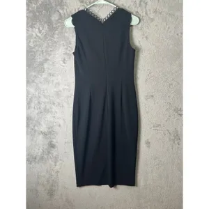 Calvin Klein Black Sheath‎ Dress Sleeveless Ring Trim V-Neck Career Cocktail 2 thumbnail 3