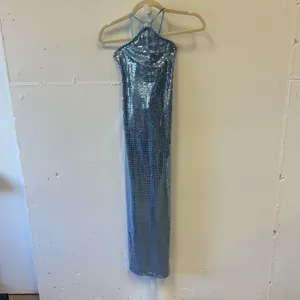 NWT Hosbjerg Sequin‎ Melina Halter Bodycon Midi Dress Winter Sky Blue XS Stretch thumbnail 3