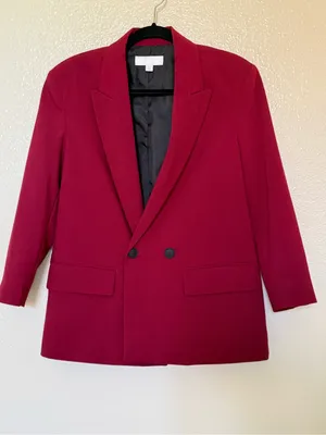 Zara Womens XS Burgundy Red Double Breasted Blazer Oversized Tailored Jacket thumbnail 2