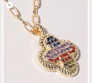 Multicolor Stone Pave Clover Necklace Gold thumbnail 2
