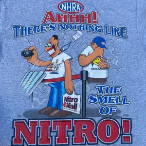 Vintage 90s NHRA Nothing Like The Smell Of Nitro Grey Graphic T-shirt thumbnail 3