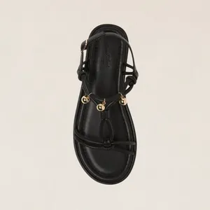 Universal Thread Black Strappy‎ Flat Sandals Gold Bead Detail Ankle Strap 7.5 thumbnail 4