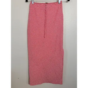 Wild Fable Side Slit Red White Gingham Midi Skirt XXS Lace Trim Picnic thumbnail 2