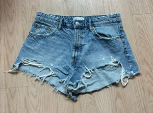 ZARA Distressed Jean Shorts Denim thumbnail 1