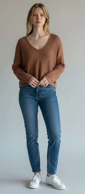 Abercrombie & Fitch Brown Ribbed Knit Long Sleeve Oversized V-Neck Sweater Sz XL thumbnail 1