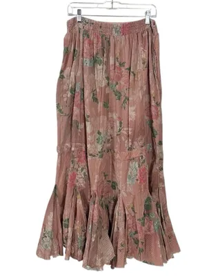 Free People Ethereal Dainty Cottage Bordeaux Floral Maxi Skirt Size Medium thumbnail 7