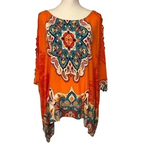 Melissa Paige Blouse Womens L Used Orange Blue thumbnail 6