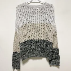 One Grey Day Tan Gray Stripped Bell Sleeve Knitted Sweater thumbnail 5