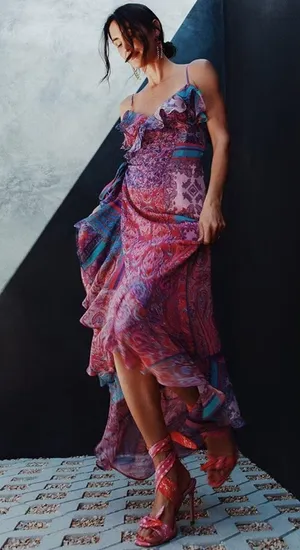 Gianni Bini x DANNIJO Isabella Printed Ruffle Crinkle Chiffon Maxi Dress thumbnail 1