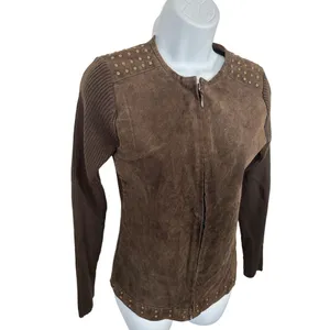 Vintage Y2K Escapade Sweater Full Zip Suede Brown Long Sleeve Womens‎ Small thumbnail 2