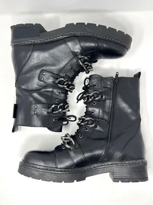 Kurt Geiger London Storm Chain Combat Moto Boots Black Leather EU 40.5 US 9.5 thumbnail 4